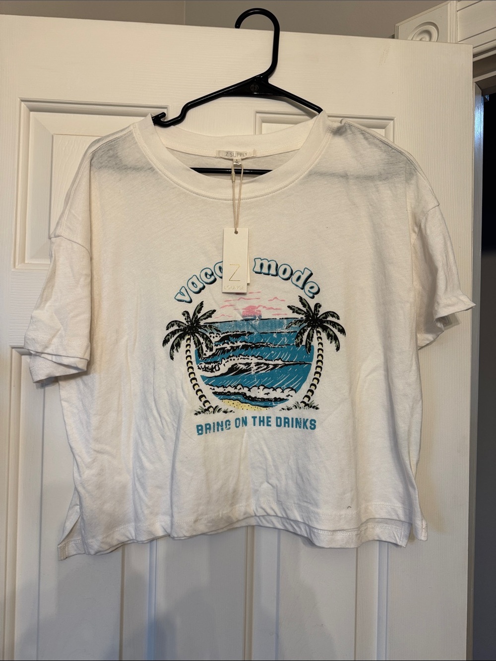 Z Supply White Kids Vaca Mode Graphic Tee with Blue & Black Print